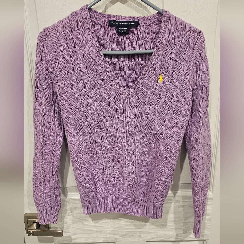 Ralph Lauren Sport Women's Lavender V-Neck Sweater 100% Cotton Size-M - Picture 3 of 11